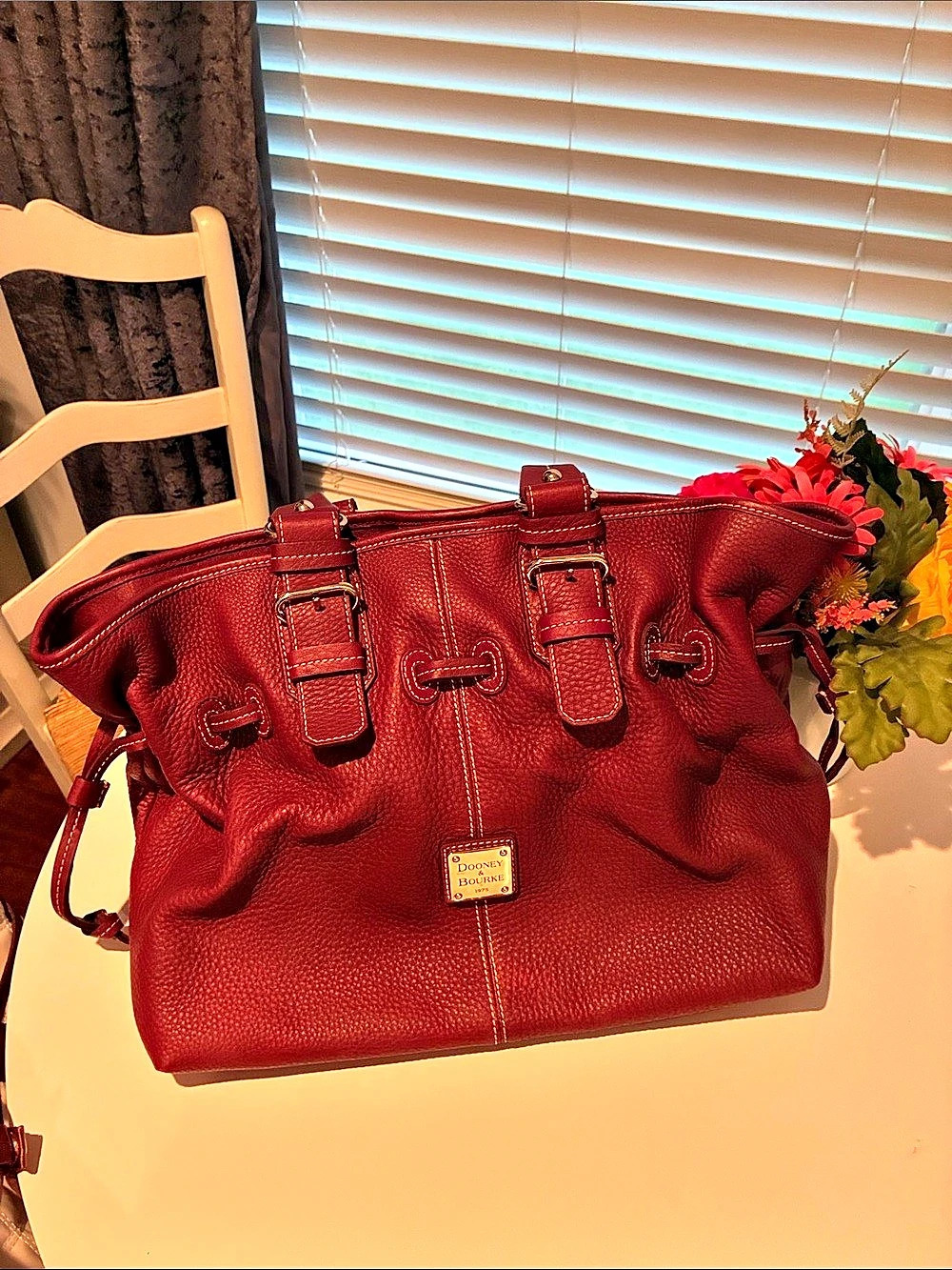 Dooney & Bourke Medium Chiara Pebble Grain Drawstring Shopper Red Tote Bag